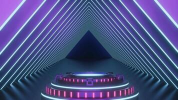 3d abstract neon lichten achtergrond thema met modern podium studio, verbazingwekkend voor Scherm en Promotie Product video