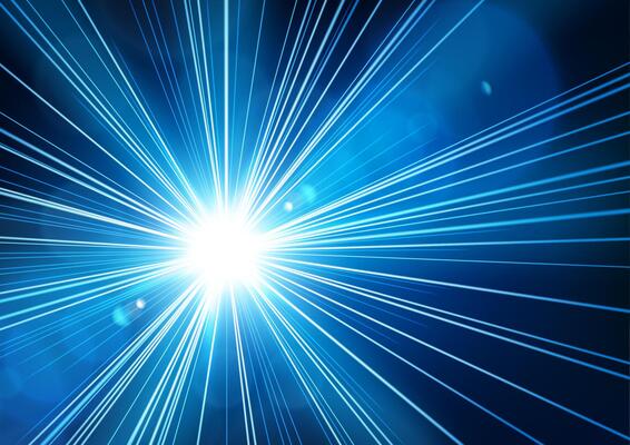 Blue Light Shining From Darkness with Realistic Lens Flare, Vector Illustration