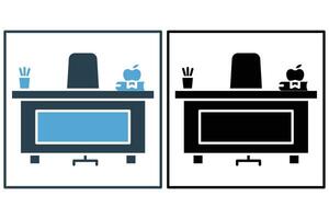 Teacher desk icon. icon related to workspace of a teacher. solid icon style. element illustration vector