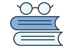 lentes icono con libro. icono relacionado a erudito lectura, educación. plano línea icono estilo. elemento ilustración vector