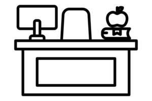 Teacher desk icon with computer. icon related to education, technology integrated teaching hub. line icon style. element illustration vector