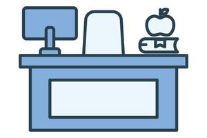 Teacher desk icon with computer. icon related to education, technology integrated teaching hub. flat line icon style. element illustration vector