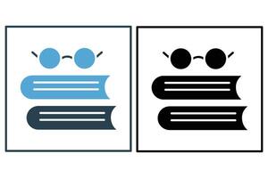 Glasses icon with book. icon related to scholarly reading, education. solid icon style. element illustration vector