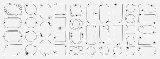 Frames collection with different stars. Minimalistic linear frames, arches, elements, geometric shapes and lines. Aesthetic frames for poster design, vector set in modern style