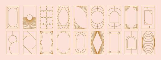 Modern aesthetic linear frame collection. Arch frames with sparkles and geometric forms for social media or poster design vector