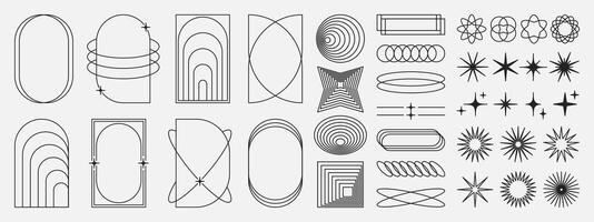 Minimalistic linear frames, arches, elements, stars, geometric shapes and lines. Aesthetic arched frames for poster design, vector set in modern style