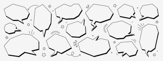 conjunto de dibujado a mano habla burbujas allí son íconos tal como flechas, puntos, y destellos vector charla habla o diálogo