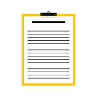 Clipboard with paper sheet isolated on white background. Vector illustration. Illustration of a simple yellow writing pad in a flat style. Stationery design elements