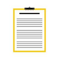 Clipboard with paper sheet isolated on white background. Vector illustration. Illustration of a simple yellow writing pad in a flat style. Stationery design elements