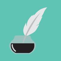 Feather pen inkwell icon, flat design vector