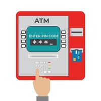 ATM payment vector illustration. ATM machine with hand and credit card. Withdrawing money from card concept. Payment using credit card.