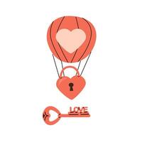 aero baloon with lock and key - love design icons. Vector illustration can used for greeting card, celebration valentine day banner, cover design, poster.