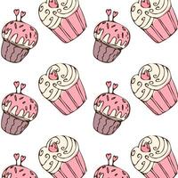 Hand drawn sweet cupcake outline background for bakery. Vector illustration isolated. Pattern can used for greeting card, invitation, menu background, poster, textile, wrapping paper, celebration