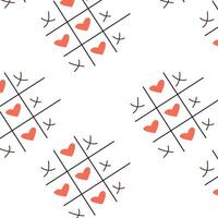 Tic tac toe game with criss cross and red heart pattern Vector illustration isolated. Can used for greeting card for valentines day.