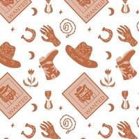 Boho western hat and horseshoe, hand background. Vector illustration isolated. Can used for wrapping paper, textile.