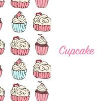 Hand drawn cupcakes banner. Vector illustration isolated. Can used for greeting card, invitation, menu background, poster, textile, wrapping paper, celebration banner