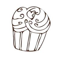 Doodle cupcake or muffin - sweet food icon isolated. Vector illustration can used for bakery background, invitation card, poster, textile, banner, greeting card, invitation card, bakery design