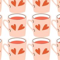 cute pink mug with heart pattern - romantic background. Vector illustration can used for wrapping paper, cover design.