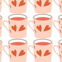 cute pink mug with heart pattern - romantic background. Vector illustration can used for wrapping paper, cover design.