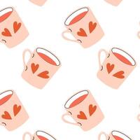 pink mug with heart pattern - romantic background. Vector illustration can used for wrapping paper, cover design.