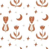 western boho pattern with flower and moon. Vector illustration of mystic design.