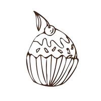 Doodle cupcake - sweet food icon isolated. Vector illustration can used for bakery background, invitation card, poster, textile, banner, greeting card, invitation card, bakery design