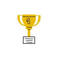 Hand drawn doodle award 1 place icon isolated. Vector illustration can used for banner, label, card. Doodle drawing in yellow color.