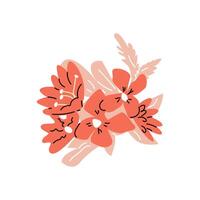 Romantic doodle flower with leaf isolated. Vector illustration can used for greeting card, wrapping paper, label, poster.