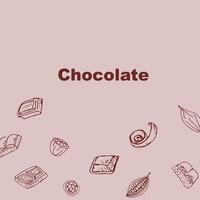 Hand drawn chocolate background outline on wrapping banner. Vector illustration can used for chocolate products wrapping, packaging, poster, food background.