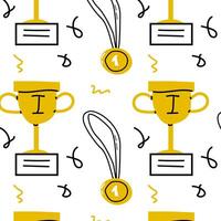 award cup and medals doodle background. Vector illustration isolated. Can used for wrapping paper, posters, wallpapers.