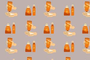 pattern with cosmetic products for sunscreen and hands. Vector illustration can used for wrapping paper.