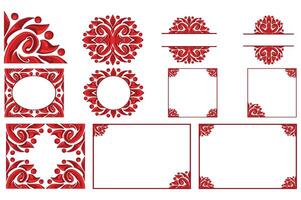 Set Of Red Orament Frame Border Vector For Decoration Design