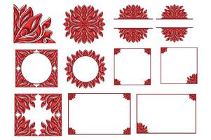 Set Of Red Orament Frame Border Vector For Decoration Design