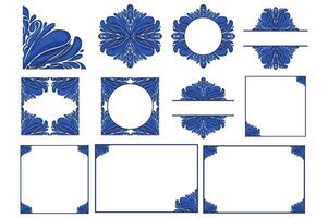 Set Of Blue Ornament Frame Border Vector Design For Decorative Element