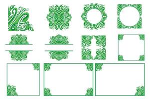 Set Of Green Ornament Frame Border Vector Design For Decoration