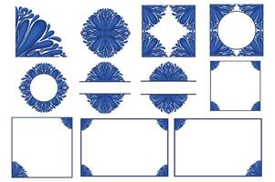 Set Of Blue Ornament Frame Border Vector Design For Decorative Element