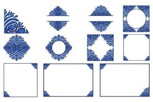 Set Of Blue Ornament Frame Border Vector Design For Decorative Element