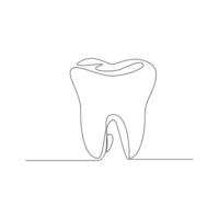 vector continuo línea dibujo de diente aislado en blanco antecedentes ilustración concepto de dental