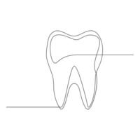 vector continuo línea dibujo de diente aislado en blanco antecedentes ilustración concepto de dental