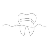 Vector Continuous line drawing of tooth isolated on white background illustration concept of dental