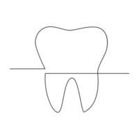 Vector Continuous line drawing of tooth isolated on white background illustration concept of dental