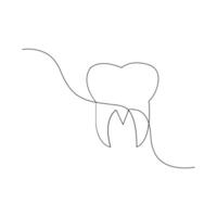 vector continuo línea dibujo de diente aislado en blanco antecedentes ilustración concepto de dental