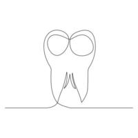 Vector Continuous line drawing of tooth isolated on white background illustration concept of dental