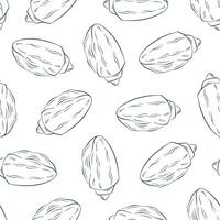 Undersea seamless pattern of seashells in line art style. Hand drawn, flat background. Vector illustration on a white background.