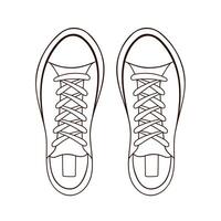 Sneaker shoe for man and woman icon in line art style. Minimalistic outline logo for shoes shop. Vector illustration isolated on a white background.