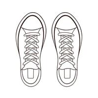 Sneaker shoe for man and woman icon in line art style. Minimalistic outline logo for shoes shop. Vector illustration isolated on a white background.