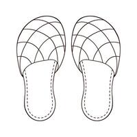 House slippers in line art style. Man, male footwear. Outline logo for web design, shoes store. Vector illustration isolated on a white background.