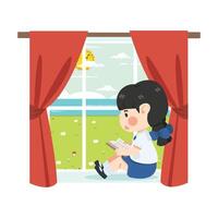 Kid Girl reading book on the window vector