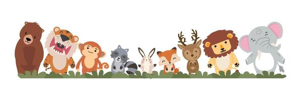 Set of Forest Animals flat doodle cartoon vector