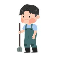 Cartoon little farmer holding a shovel vector